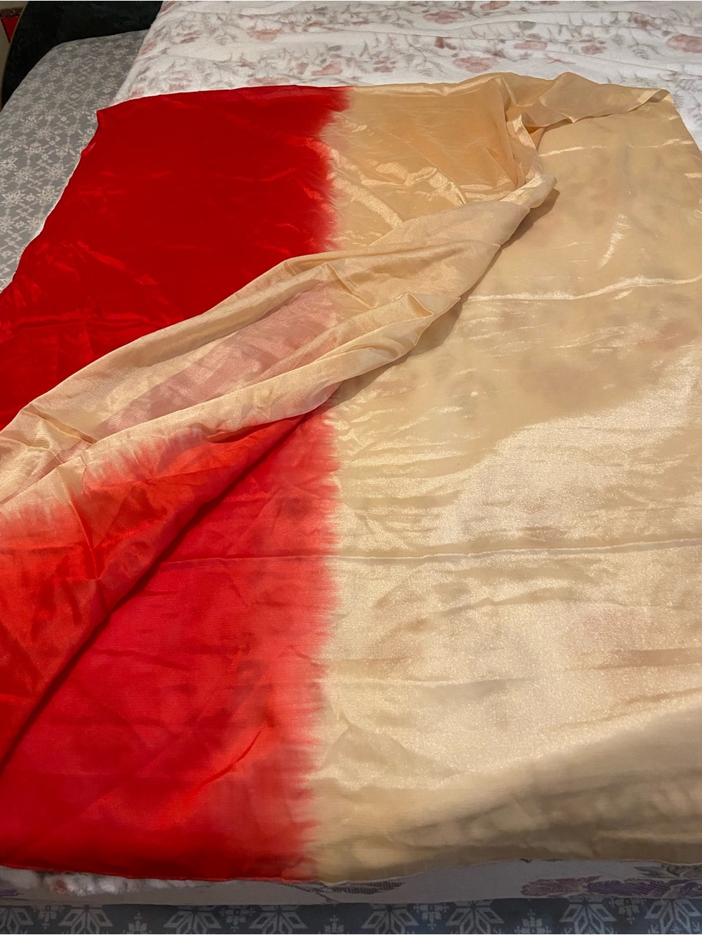 Indian Two-Tone Red and Tan Dupatta Long Semi Sheer Scarf Shawl Veil Neck Wrap